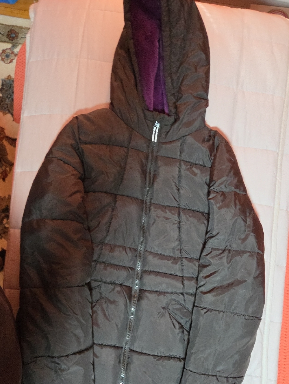 wonder nation Black Puffer Jacket with Purple Lining